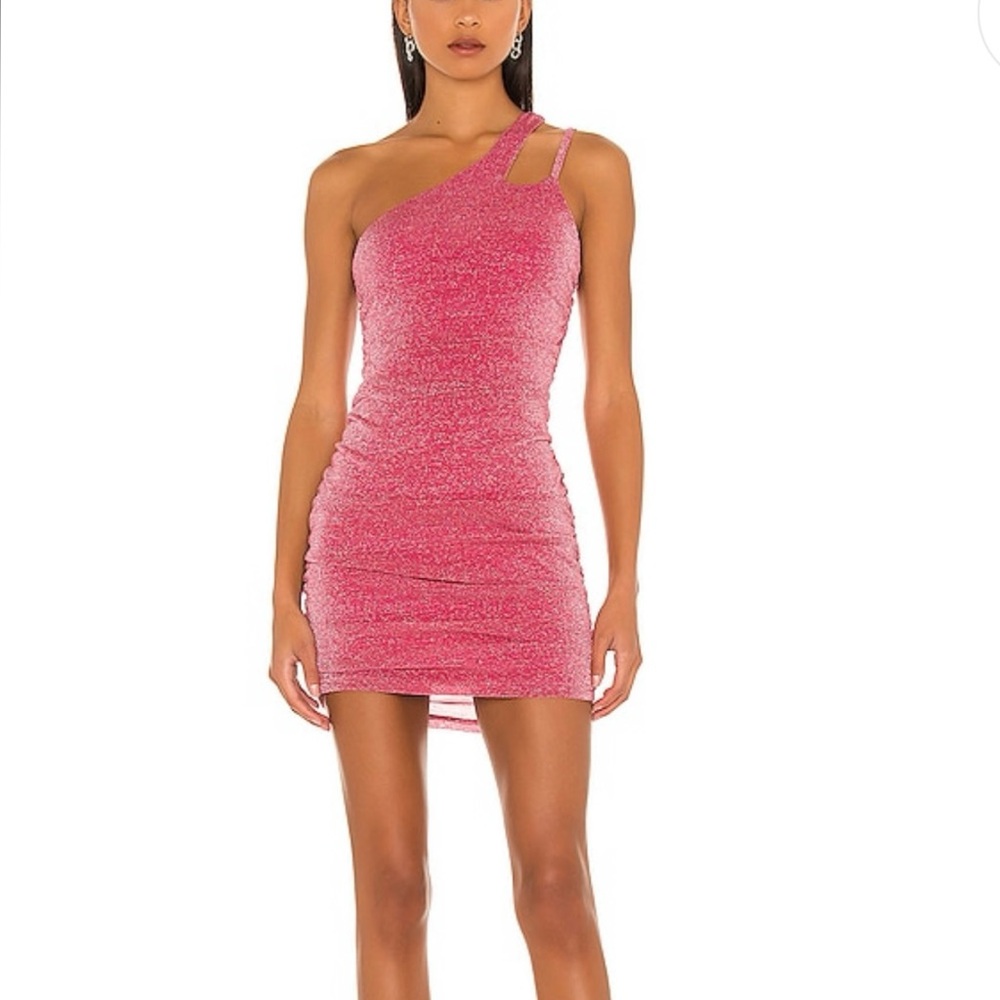 Superdown Pink Ruched Asymmetrical One-Shoulder Dress